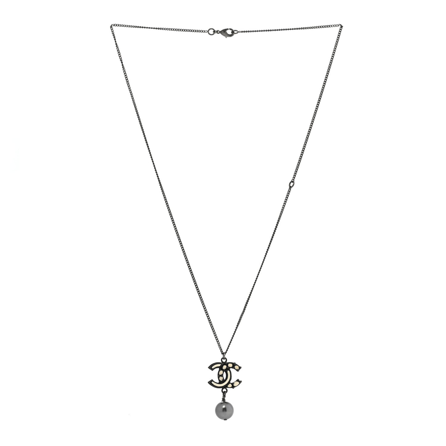 Pearl CC Pendant Necklace Ruthenium Grey