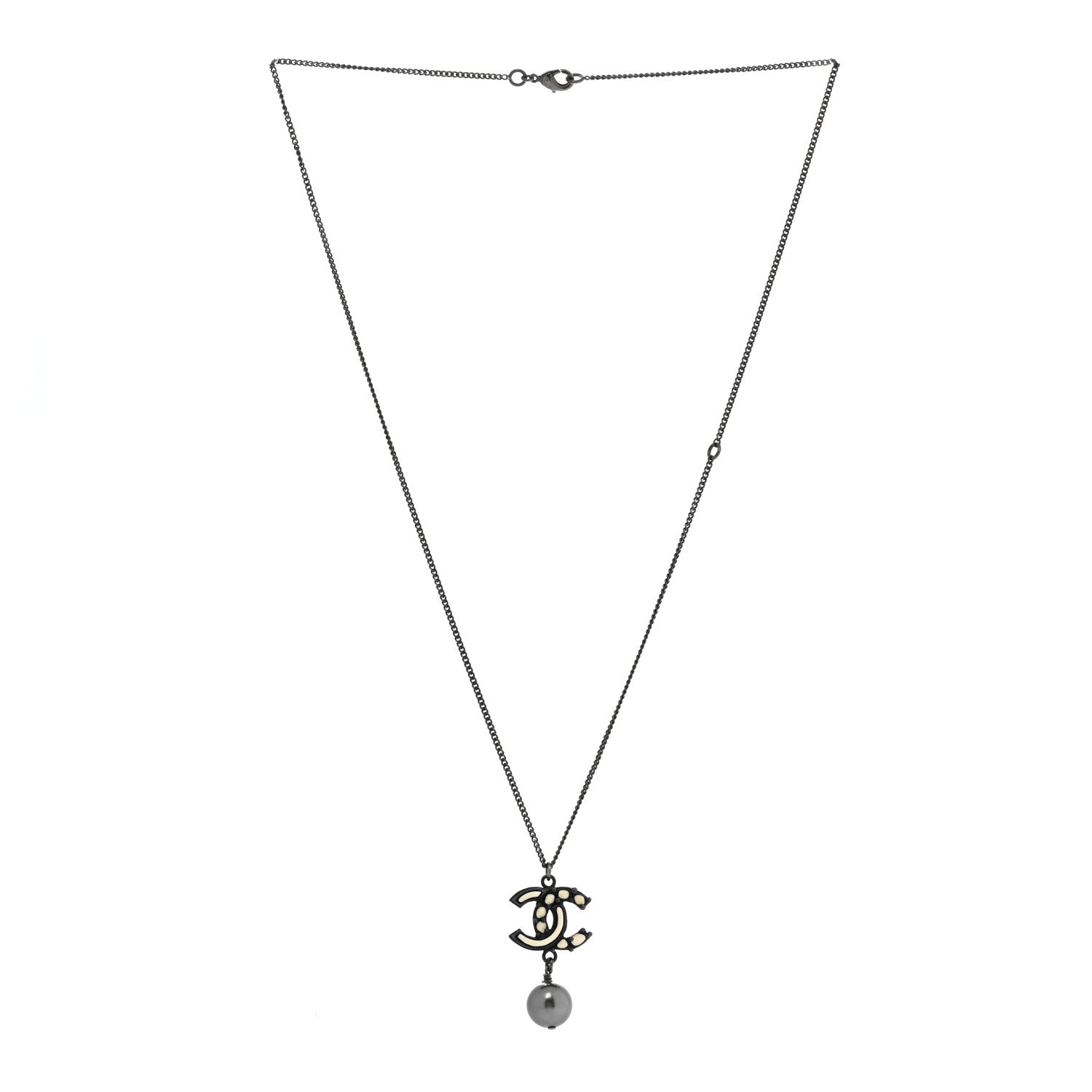 Chanel Pearl CC Pendant Necklace Ruthenium Grey 3 of 9