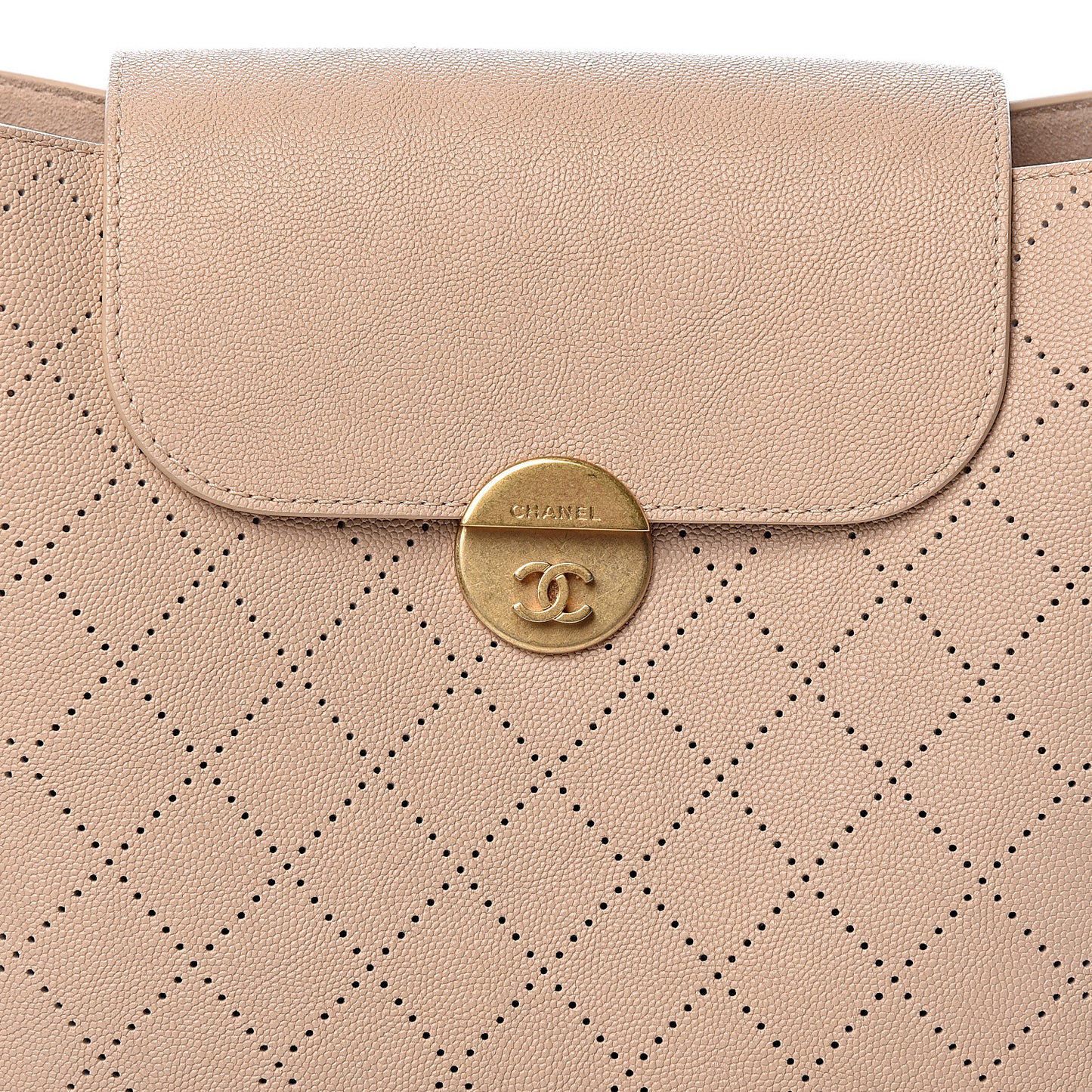 Grained Calfskin Perforated Small Flap Hobo Beige