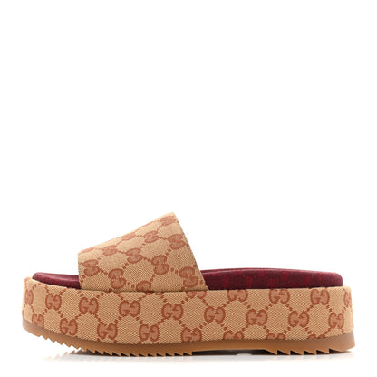 Gucci Canvas GG Monogram Angelina Platform Slide Sandals 36.5 Beige Ruggine 1 of 9
