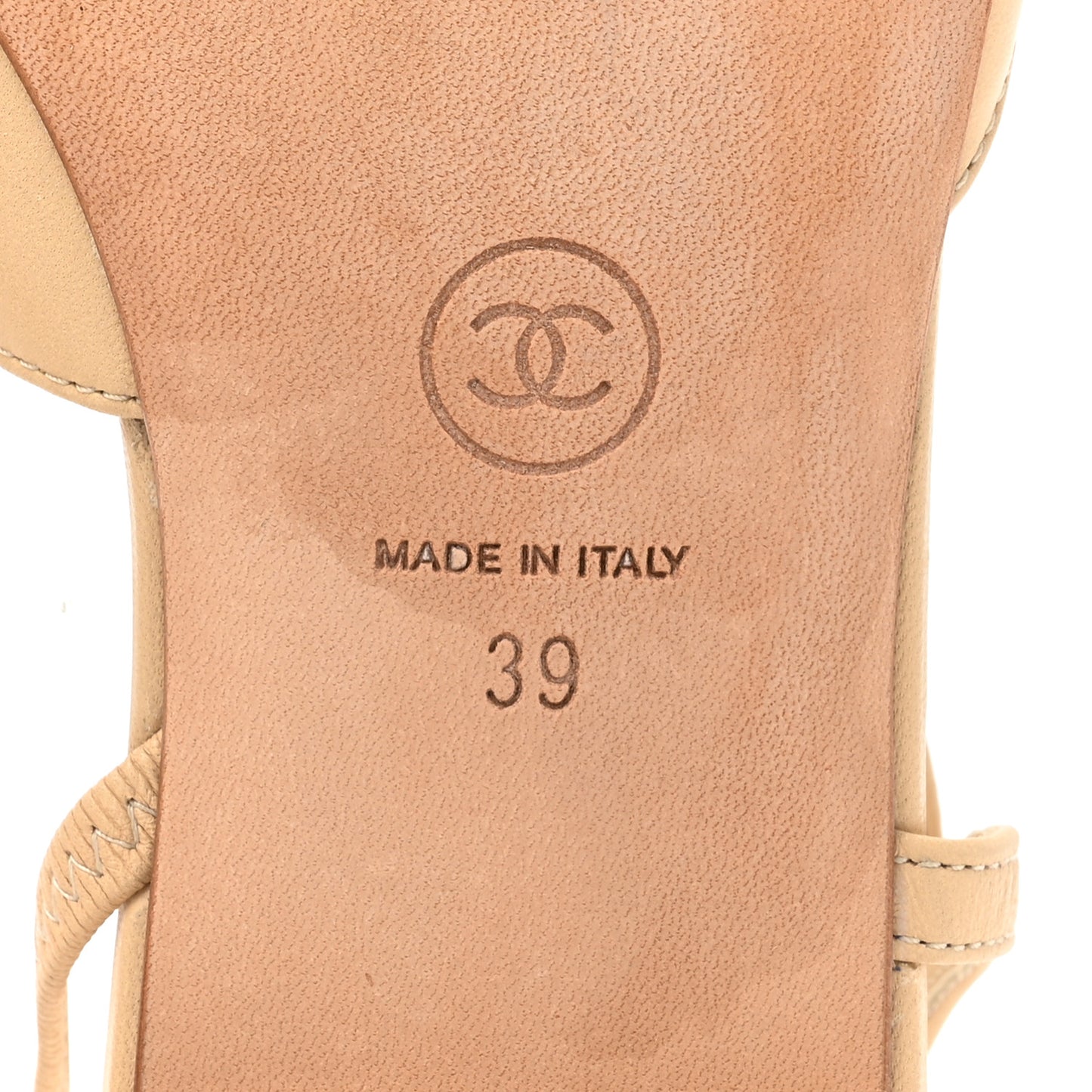 Lambskin Patent Cap Toe CC Slingback Sandals 39 Beige White
