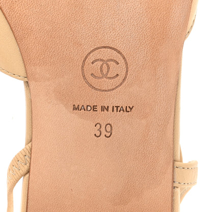 Chanel Lambskin Patent Cap Toe CC Slingback Sandals 39 Beige White 5 of 7
