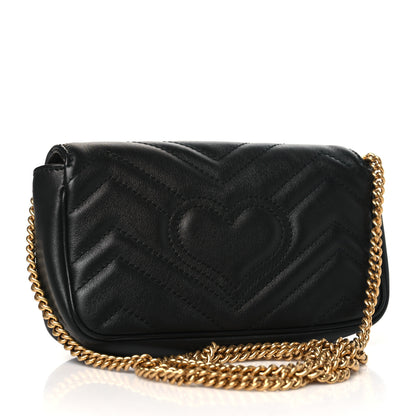Gucci Calfskin Matelasse Super Mini GG Marmont Shoulder Bag Black 3 of 10