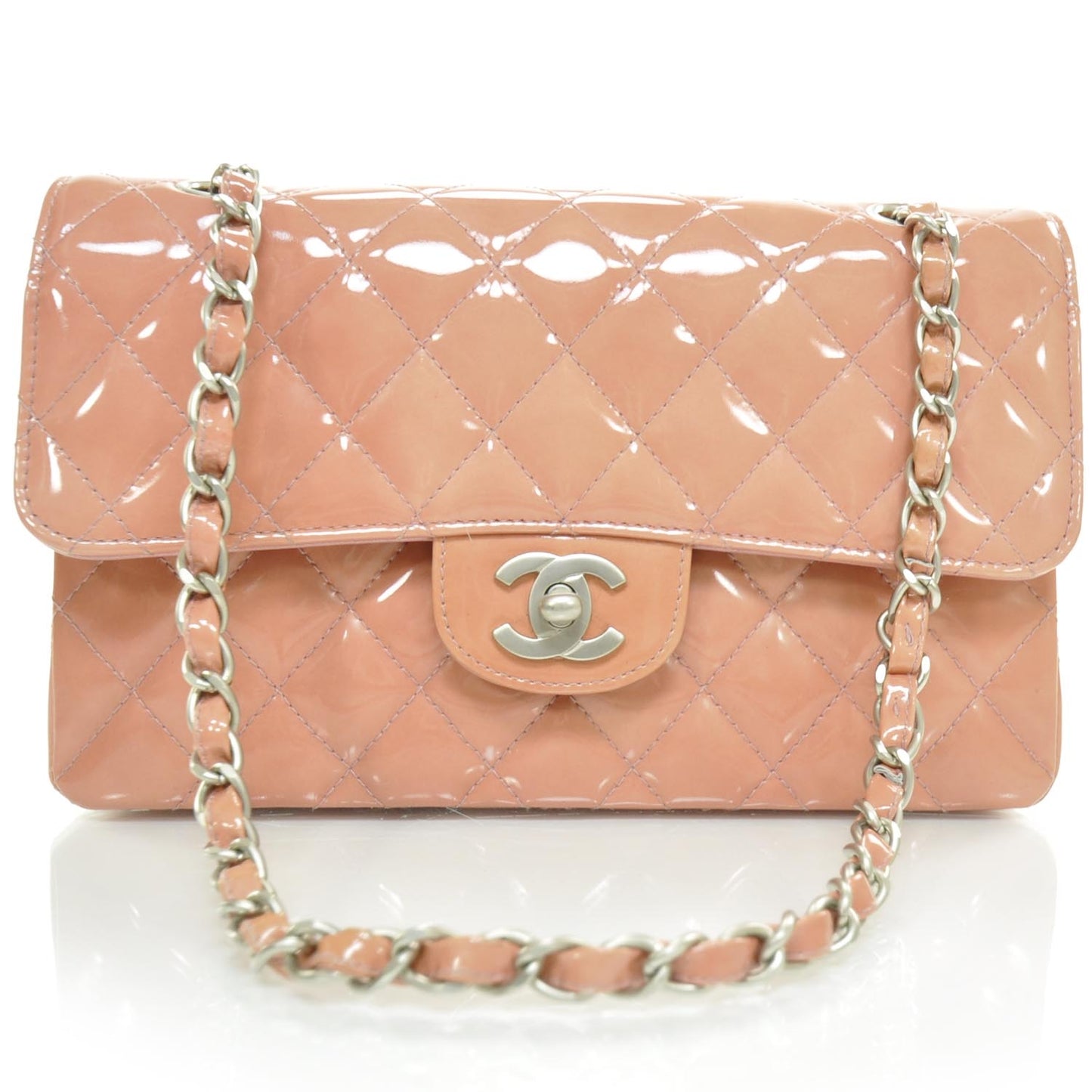 Patent Quilted Small Double Flap Pink SHW
