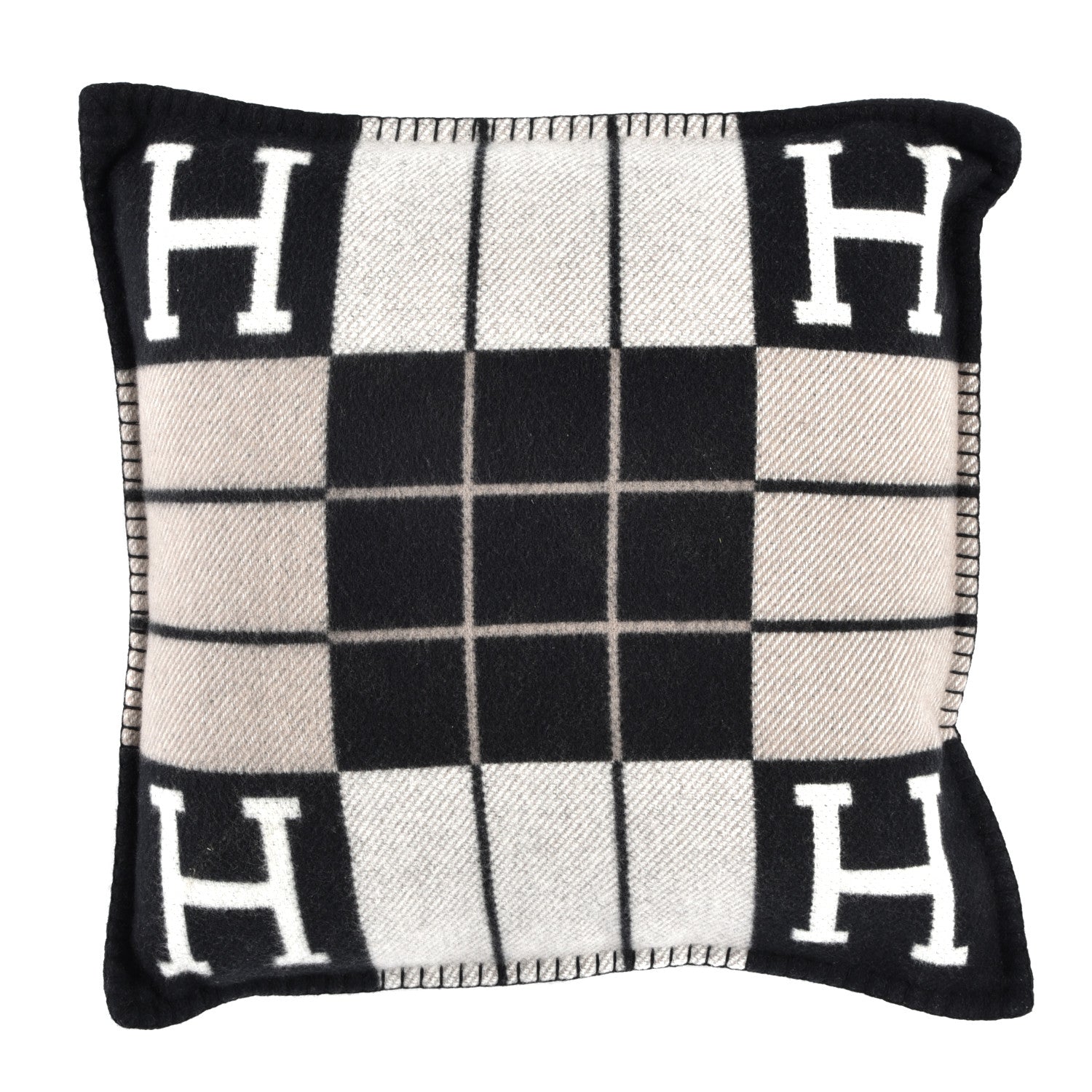 Hermes Wool Cashmere Avalon III Pillow PM Ecru Black 1 of 3