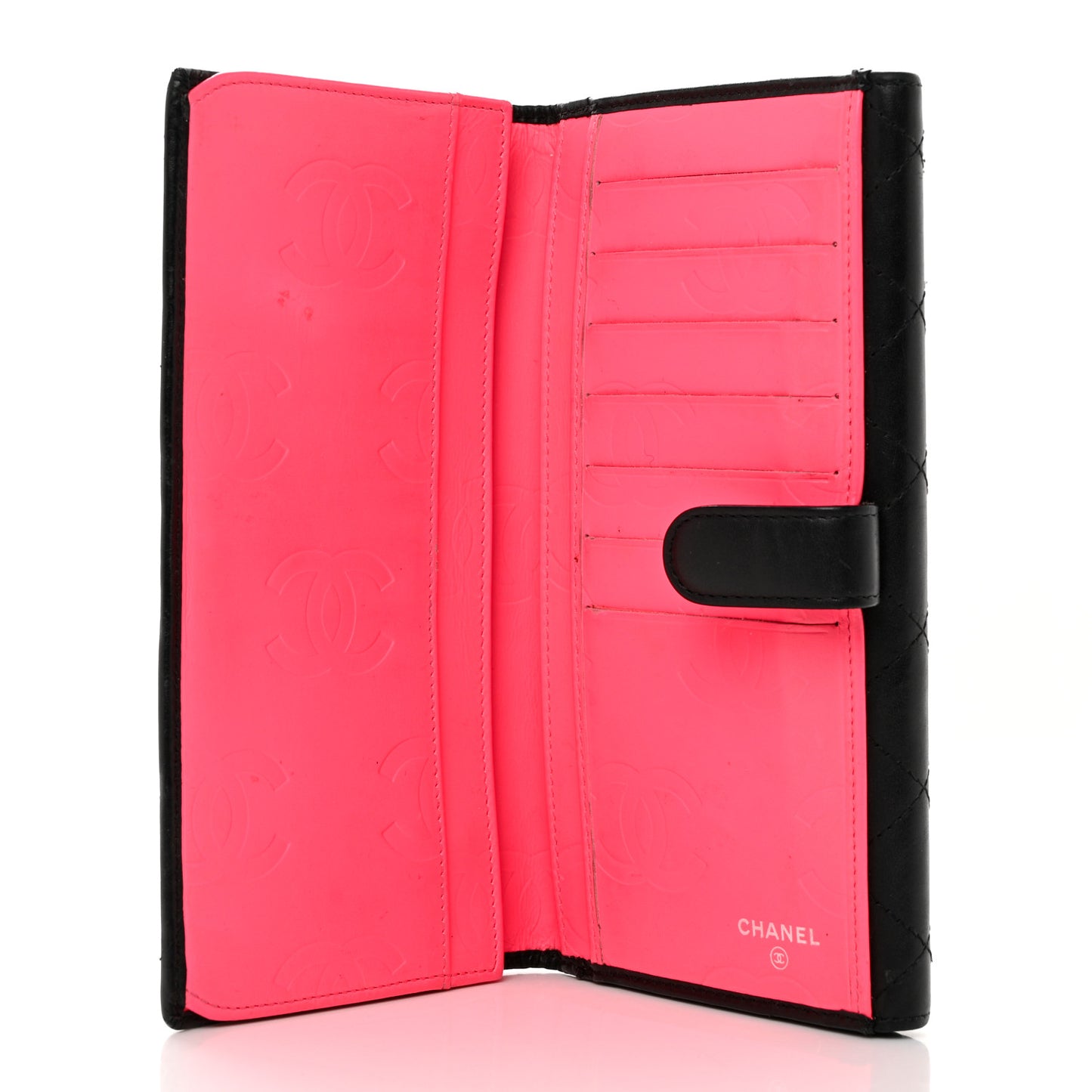 Calfskin Quilted Cambon Long Double Wallet Black