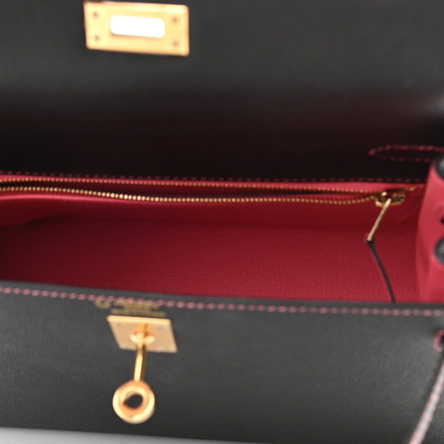 Hermes Epsom Horseshoe Kelly Sellier 25 Black Rose Lipstick 4 of 8