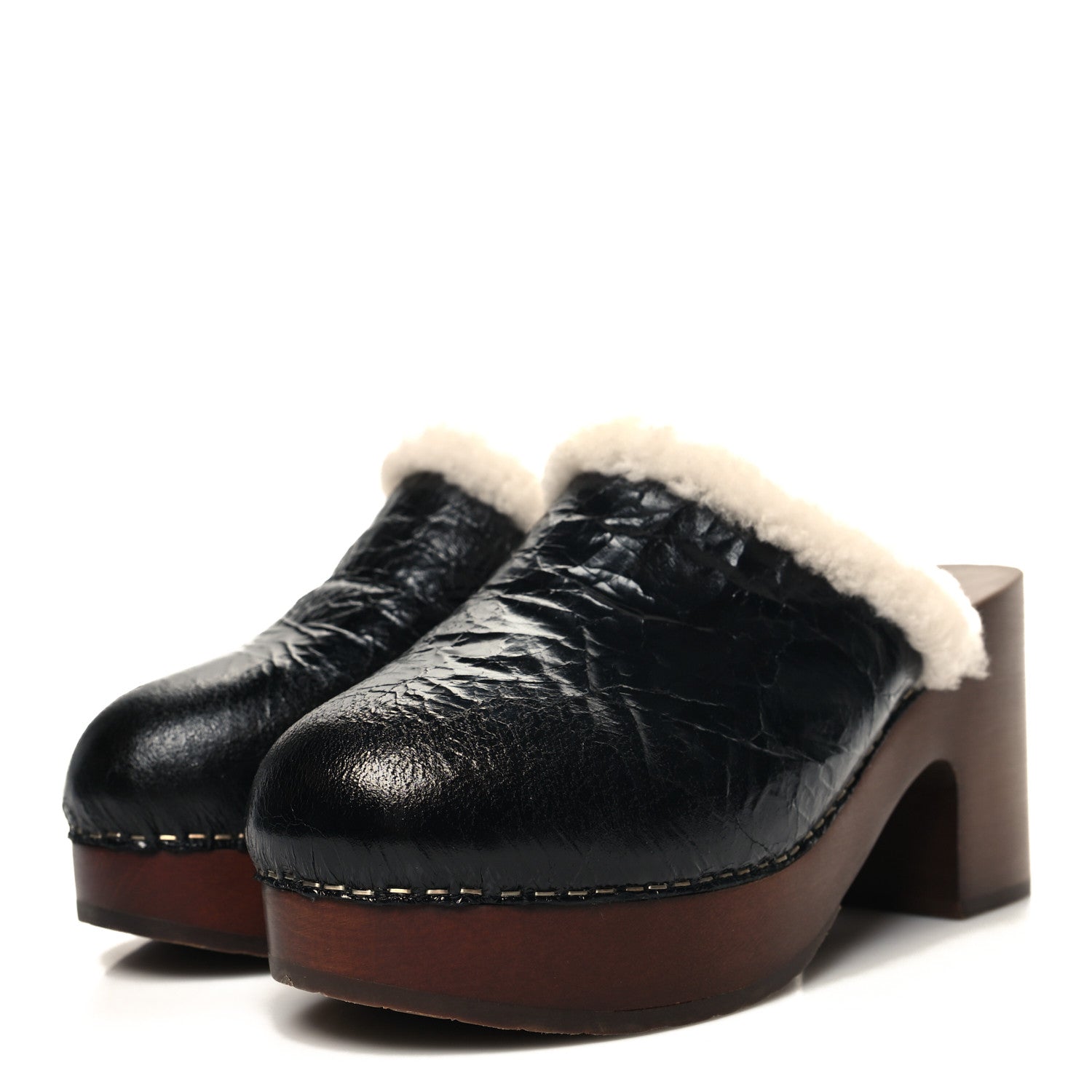 Chanel Crackled Sheepskin CC Mules 39 Black 3 of 9