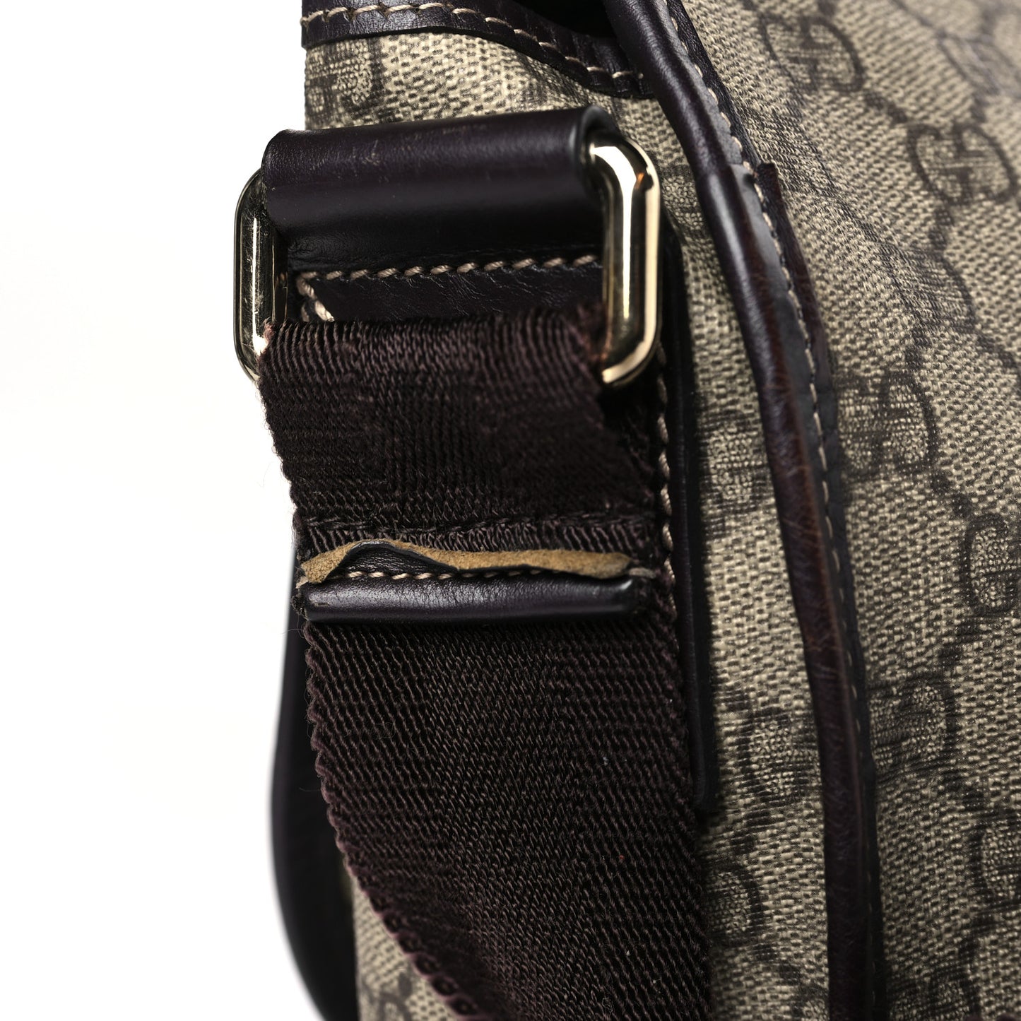 GG Plus Monogram Medium Double Buckle Flap Messenger Bag Beige Dark Brown