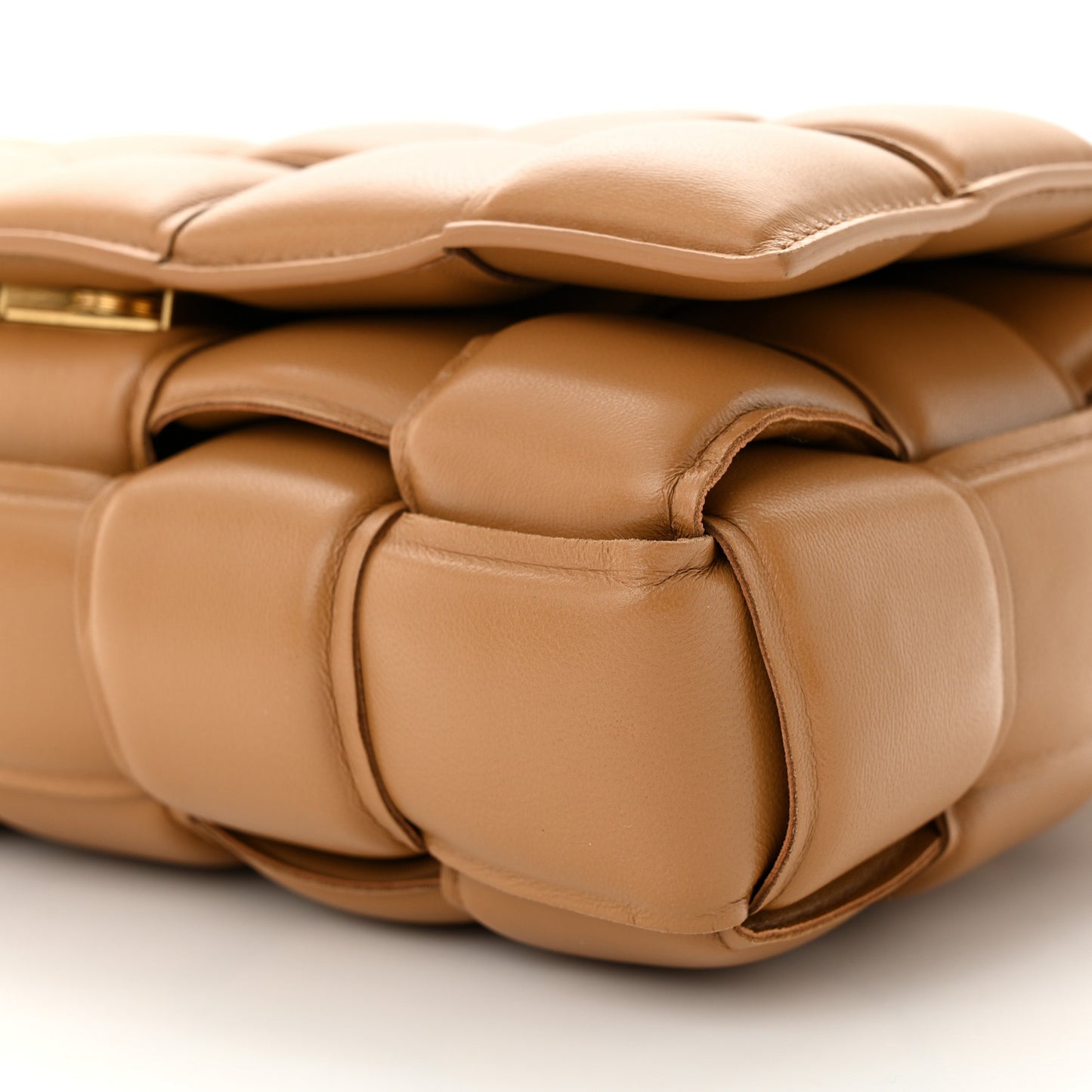 Nappa Maxi Intreccio Padded Cassette Crossbody Bag Caramel