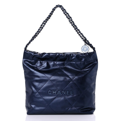 Chanel Metallic Calfskin Quilted Small Chanel 22 Navy Blue 3 of 11