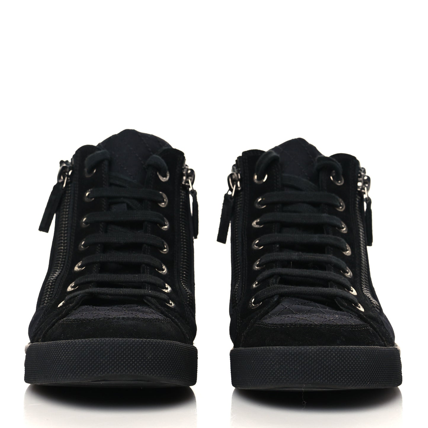 Toile Suede Calfskin CC High Top Sneakers 36.5 Black