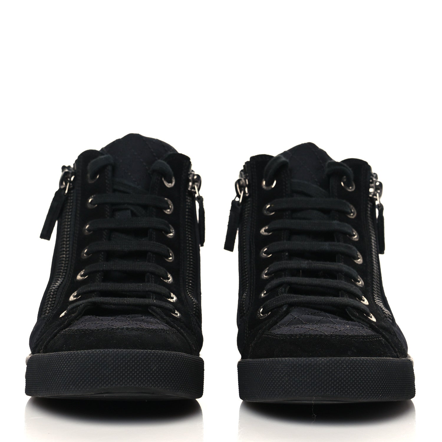 Chanel Toile Suede Calfskin CC High Top Sneakers 36.5 Black 2 of 7