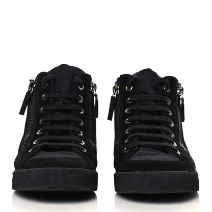 Chanel Toile Suede Calfskin CC High Top Sneakers 36.5 Black 2 of 7