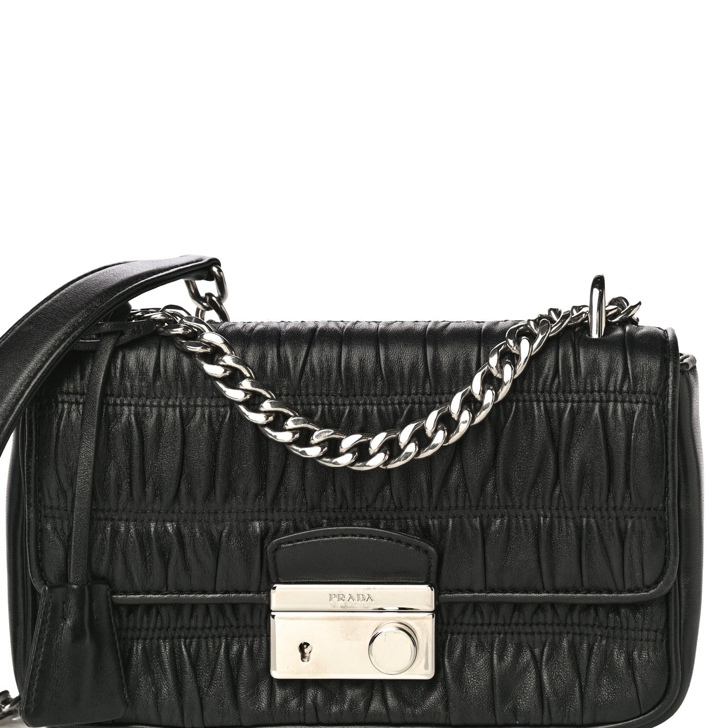 Nappa Gaufre Small Sound Chain Flap Shoulder Bag Black