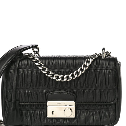 Prada Nappa Gaufre Small Sound Chain Flap Shoulder Bag Black 7 of 14