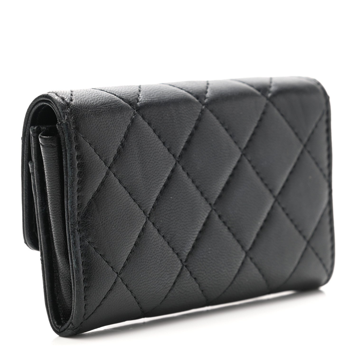 Chanel Lambskin Quilted CC Button Flap Card Holder Black 3 of 10