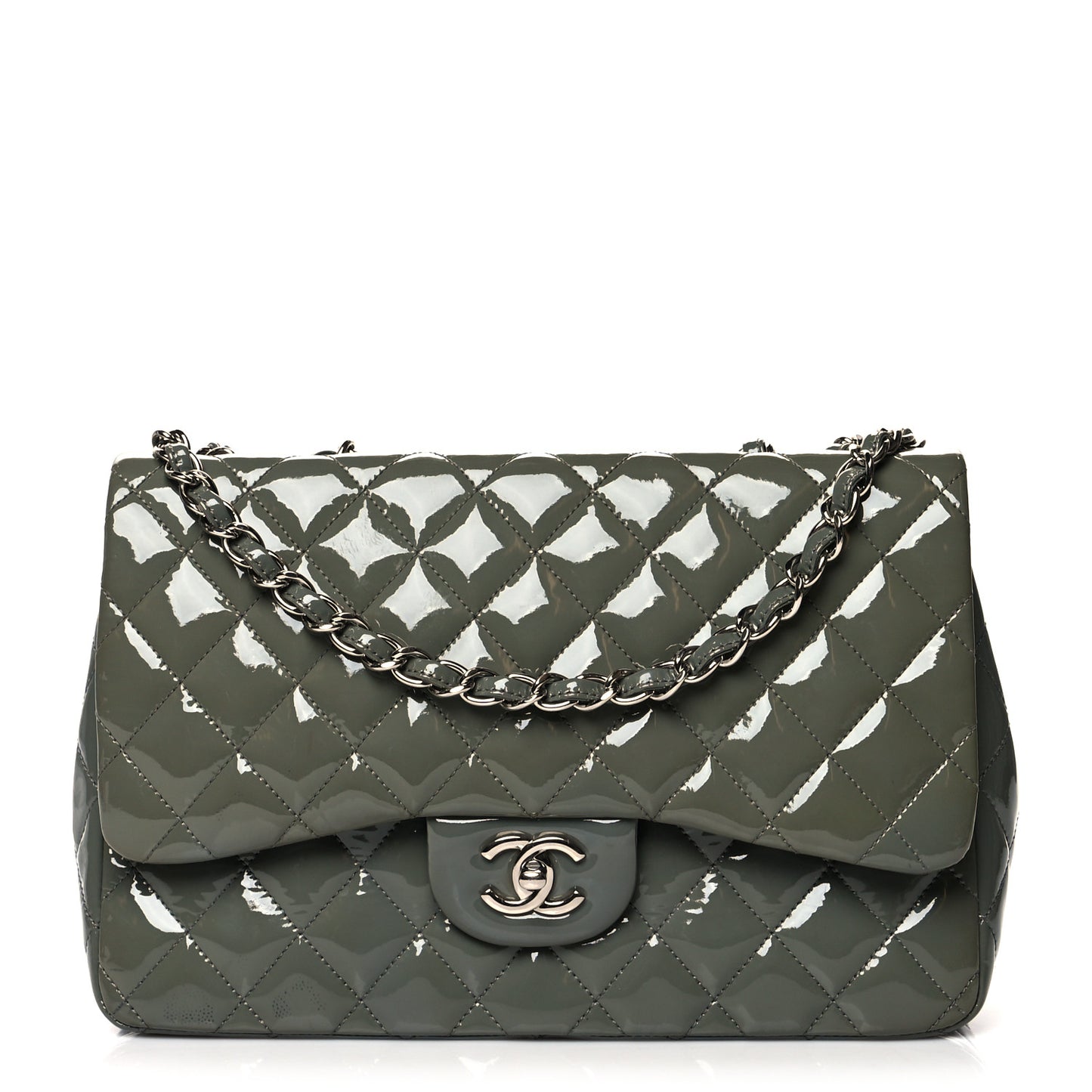 Patent Quilted Jumbo Single Flap Green