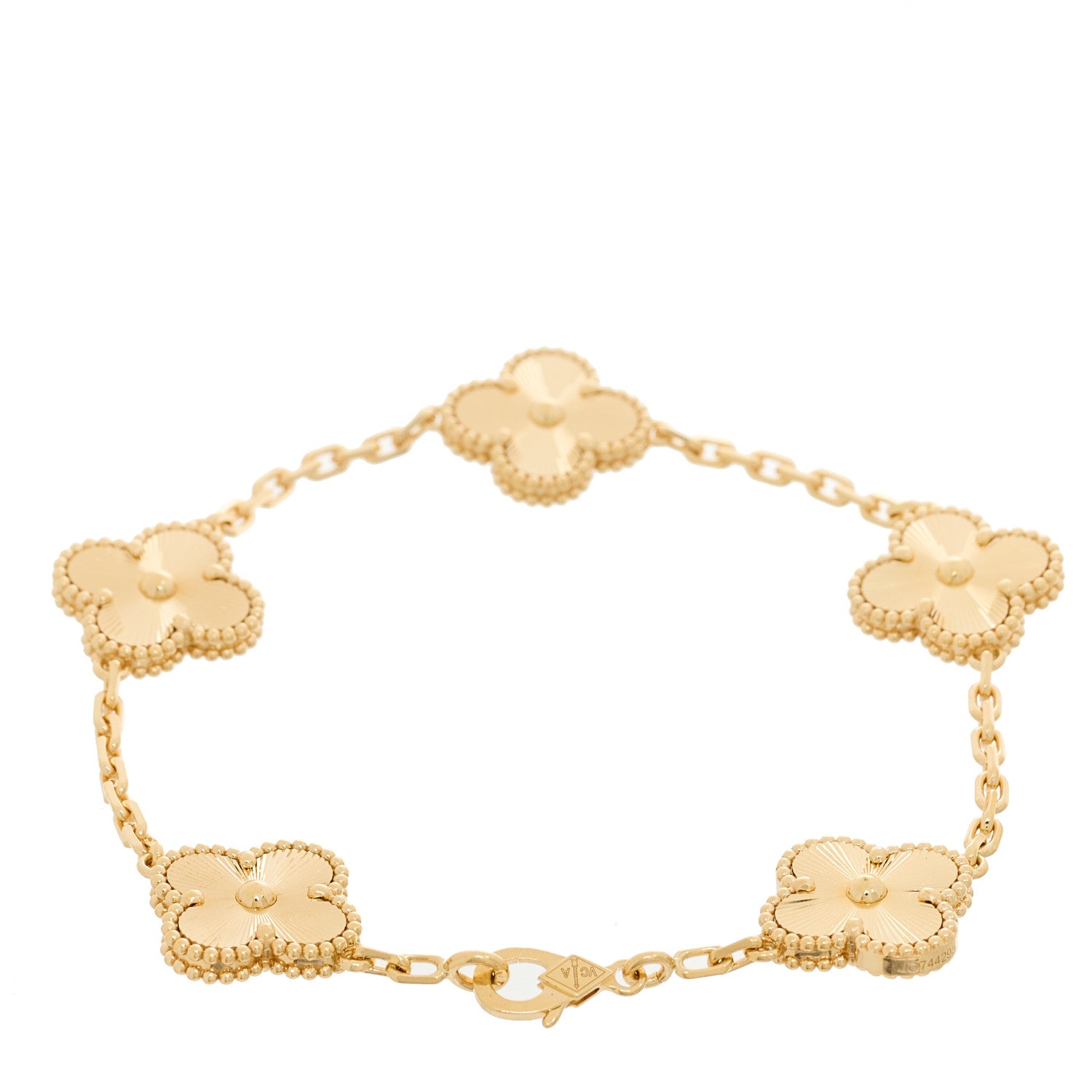 Van Cleef & Arpels 18K Yellow Gold 5 Motifs Guilloche Vintage Alhambra Bracelet 2 of 4