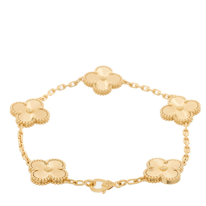 Van Cleef & Arpels 18K Yellow Gold 5 Motifs Guilloche Vintage Alhambra Bracelet 2 of 4