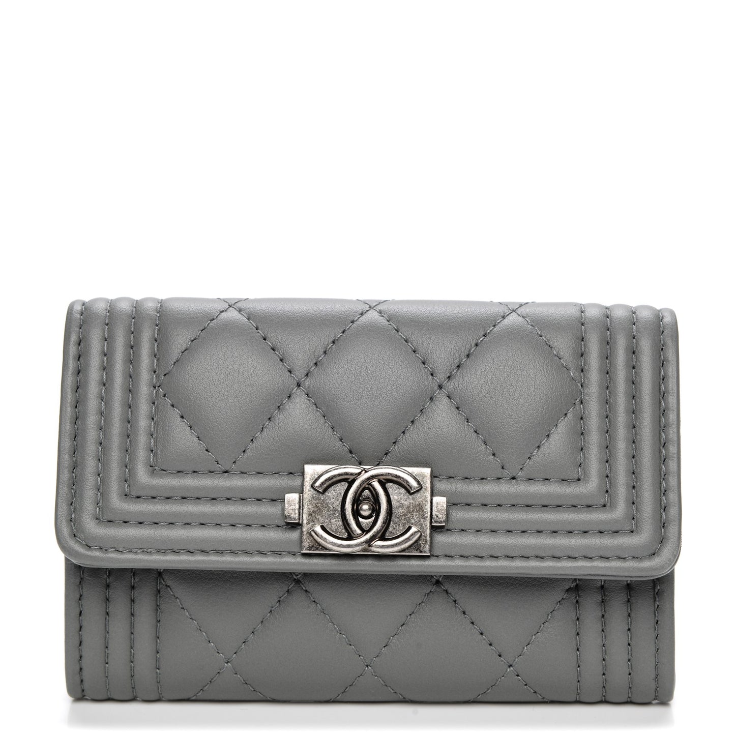 Calfskin Quilted Boy Card Holder Wallet Grey
