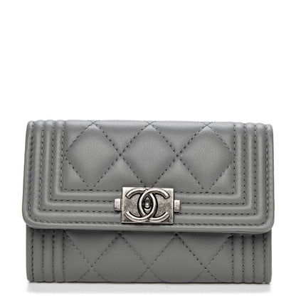 Chanel Calfskin Quilted Boy Card Holder Wallet Grey 1 of 8