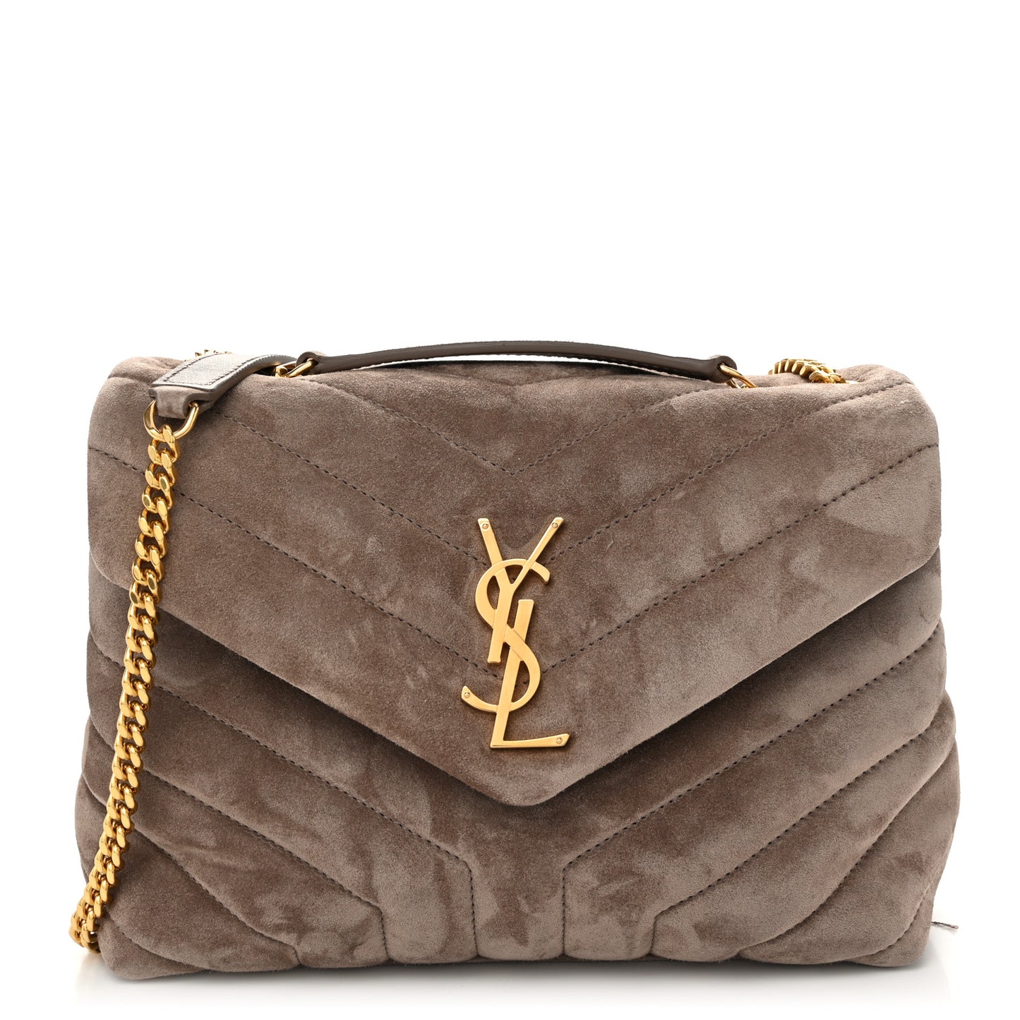 Suede Calfskin Y Quilted Monogram Small Loulou Chain Satchel Taupe
