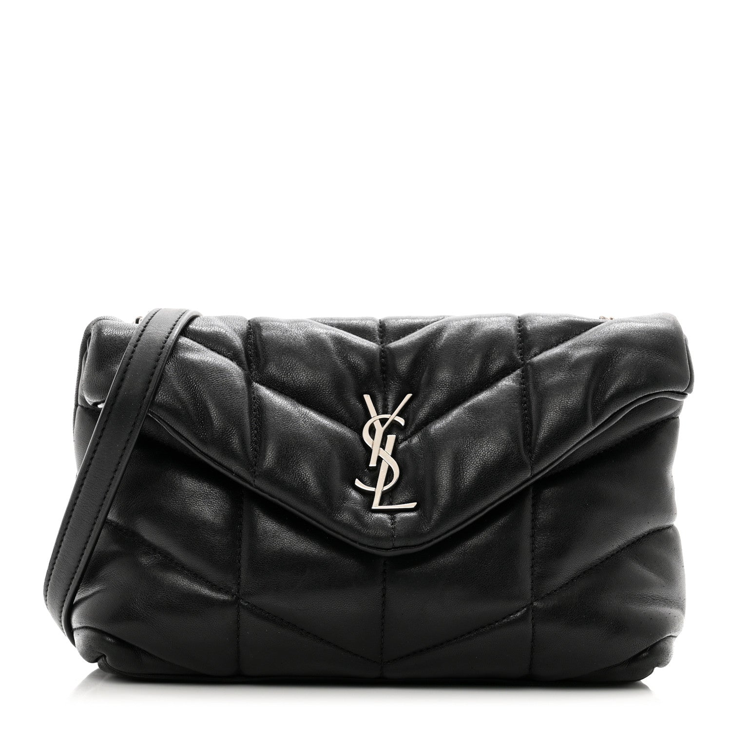 Saint Laurent Lambskin Quilted Toy Loulou Puffer Monogram Chain Satchel Black 1 of 10