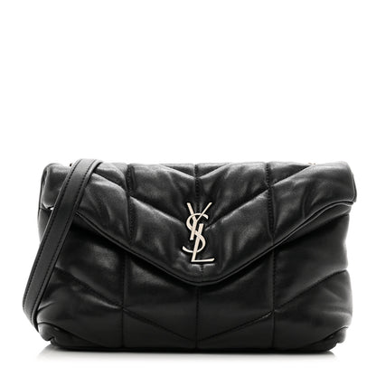 Saint Laurent Lambskin Quilted Toy Loulou Puffer Monogram Chain Satchel Black 1 of 10