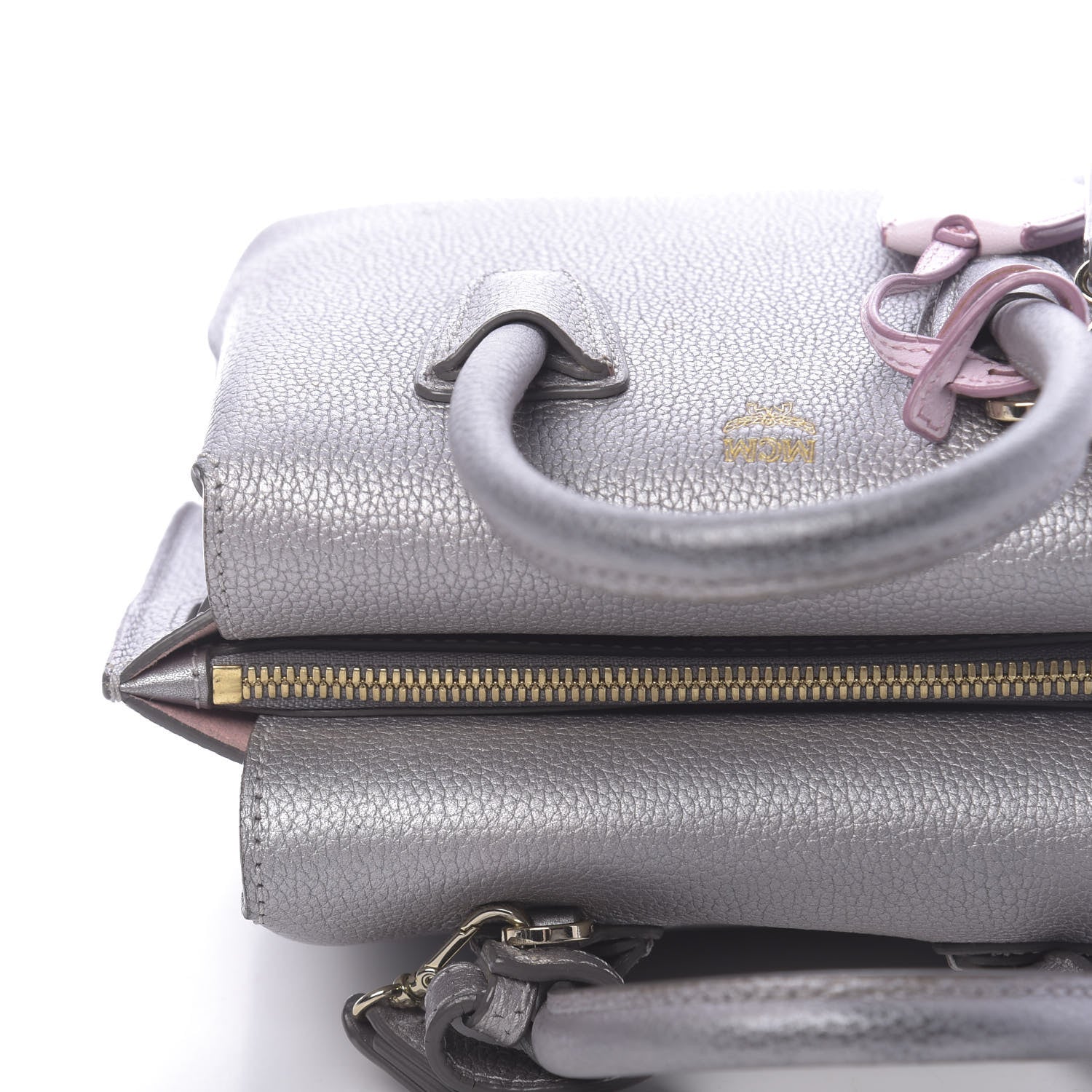 MCM Metallic Grained Calfskin Mini Milla Tote Spike Silver 12 of 15