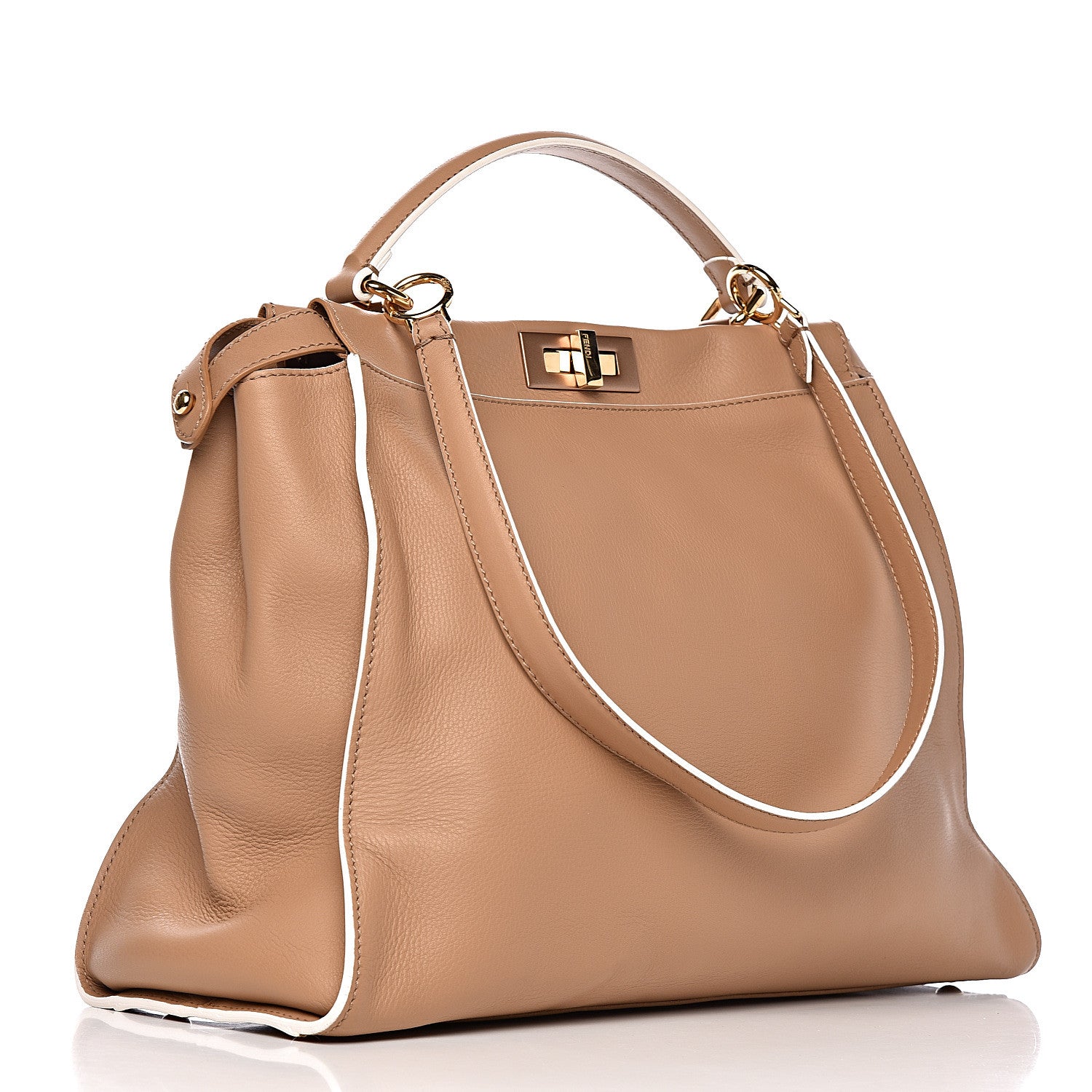 Fendi Vitello Seta Burro Large Peekaboo Iconic Satchel Cuoio Cobalto 4 of 11
