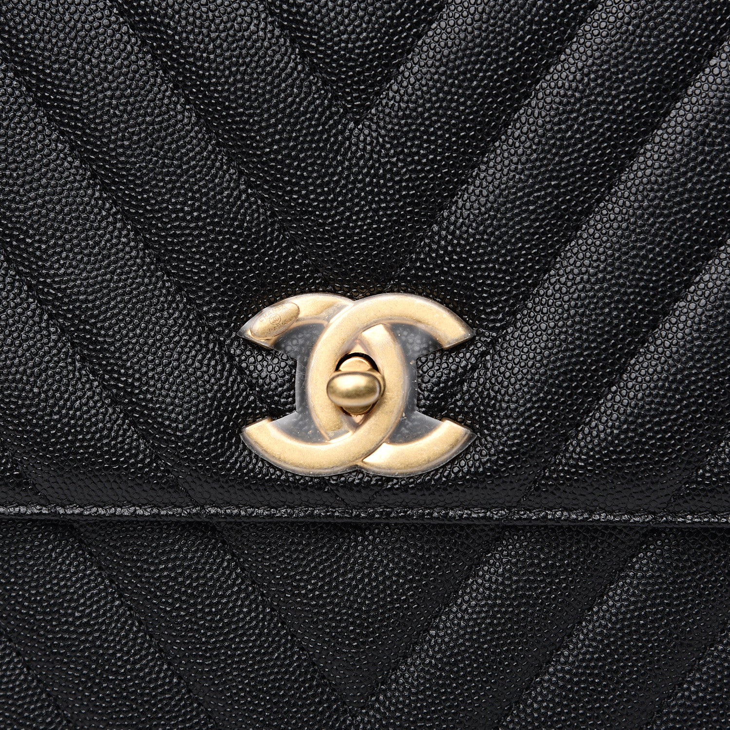 Chanel Caviar Chevron Quilted Medium Coco Handle Flap Black 7 of 9
