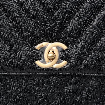 Chanel Caviar Chevron Quilted Medium Coco Handle Flap Black 7 of 9