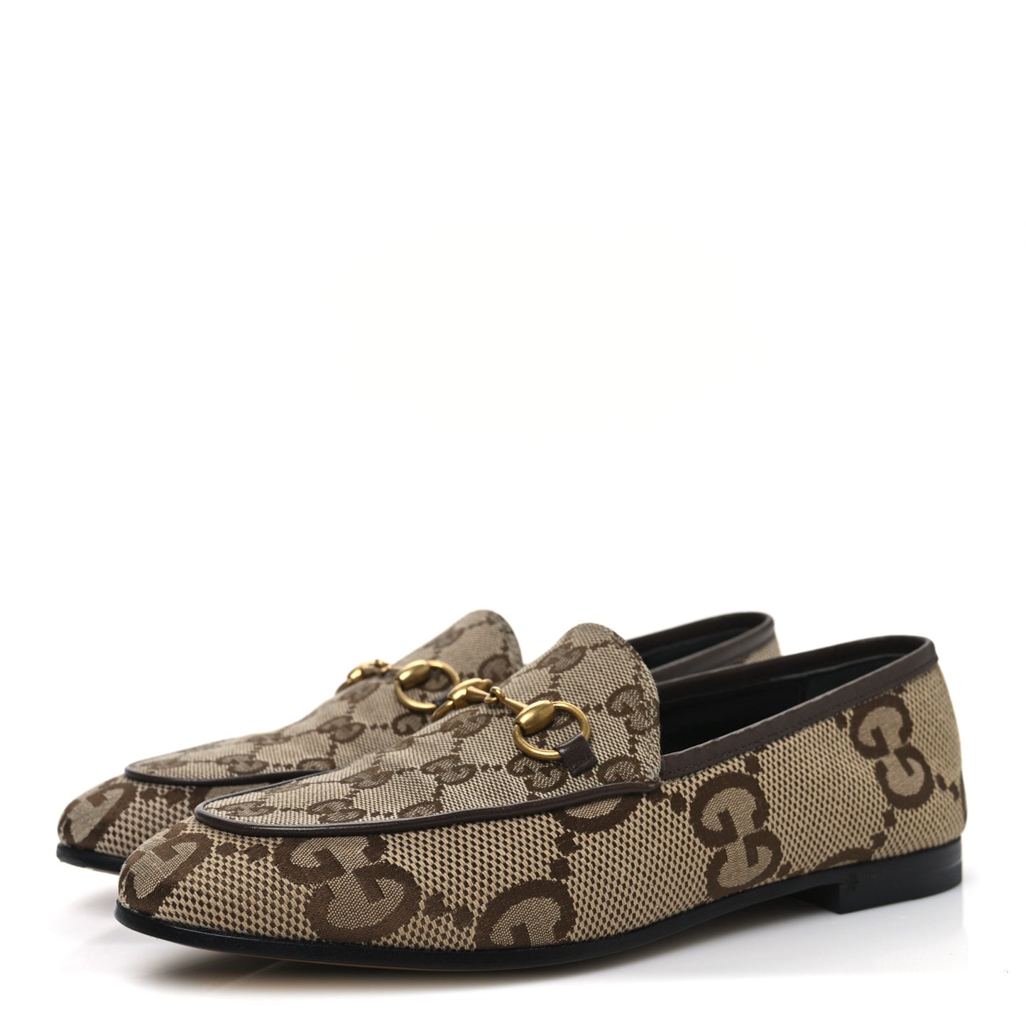 Monogram Jumbo GG Malaga Kid Horsebit Womens Jordaan Loafers 36.5 Beige Ebony New Acero