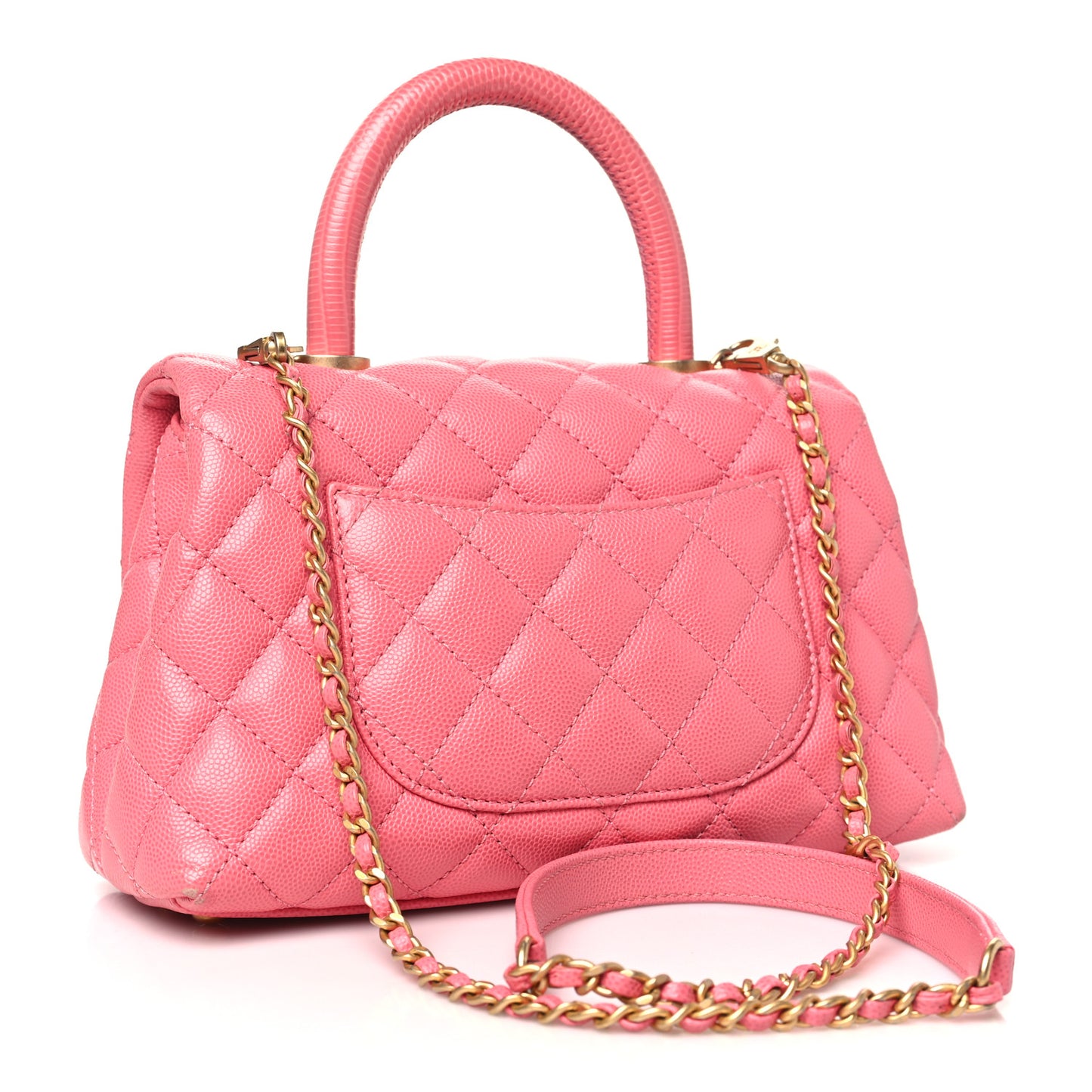 Caviar Lizard Embossed Quilted Mini Coco Handle Flap Pink