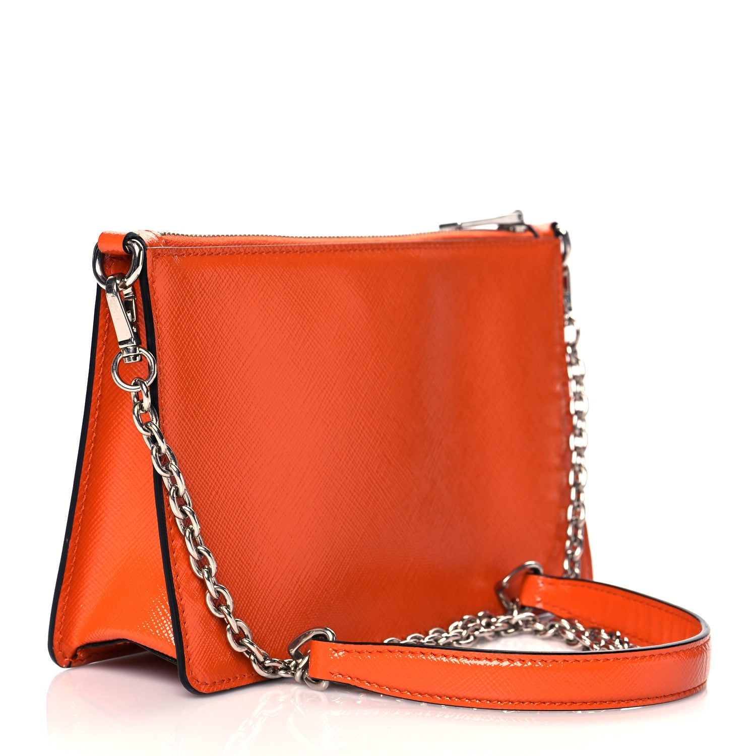 Prada Saffiano Vernice Chain Crossbody Bag Papaya 3 of 9