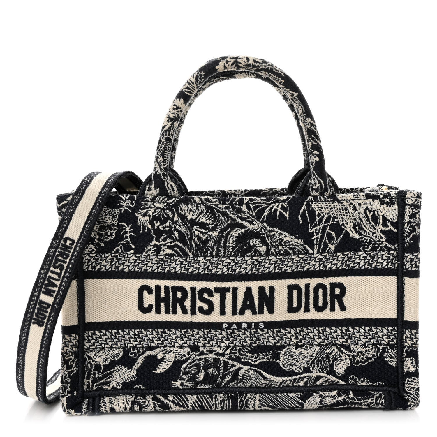 Christian Dior Canvas Embroidered Toile De Jouy Reverse Mini Book Tote With Strap Blue Multicolor 1 of 10