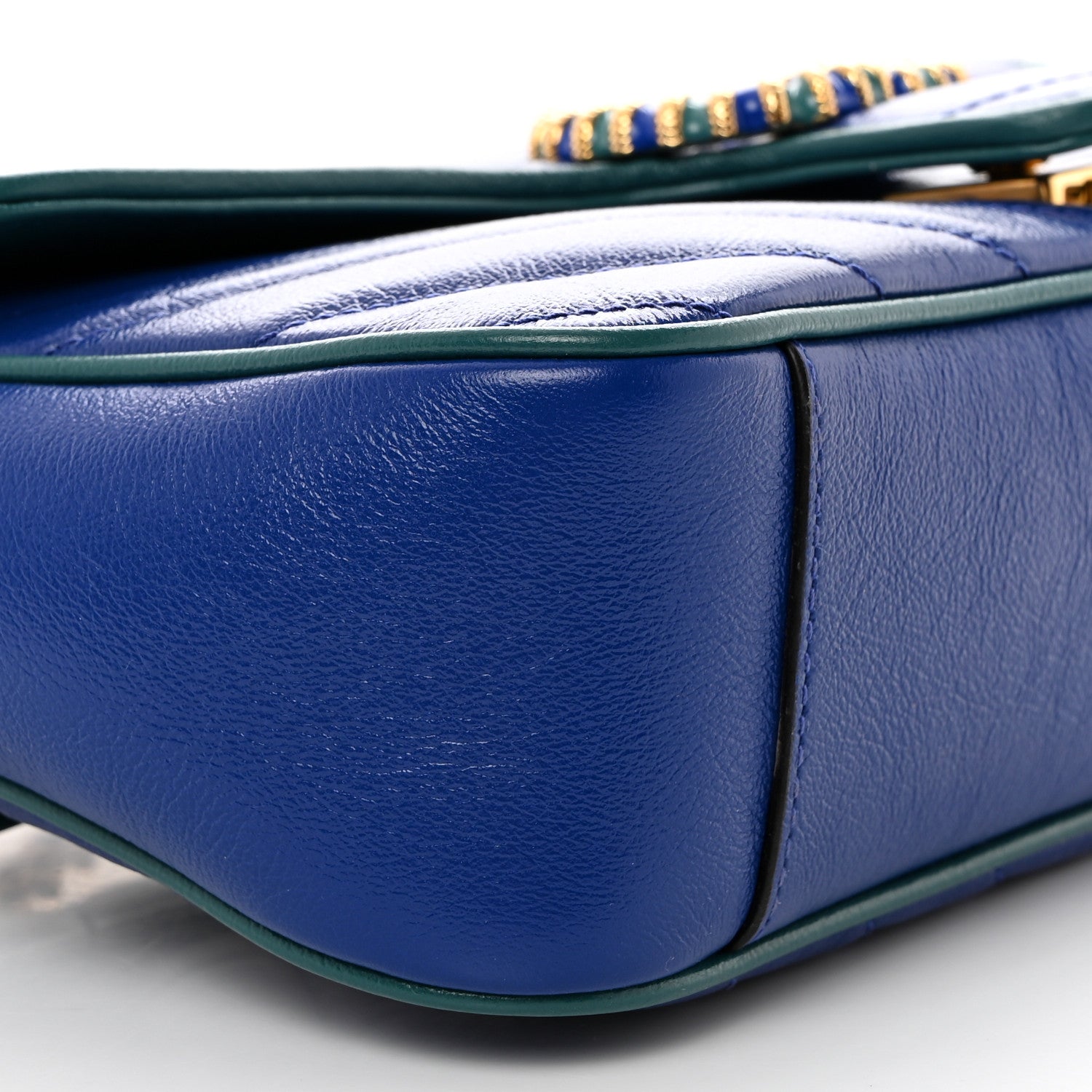 Gucci Azalea Calfskin Enamel Matelasse Diagonal Small Torchon GG Marmont Shoulder Bag Imperial Blue Pavone 9 of 10