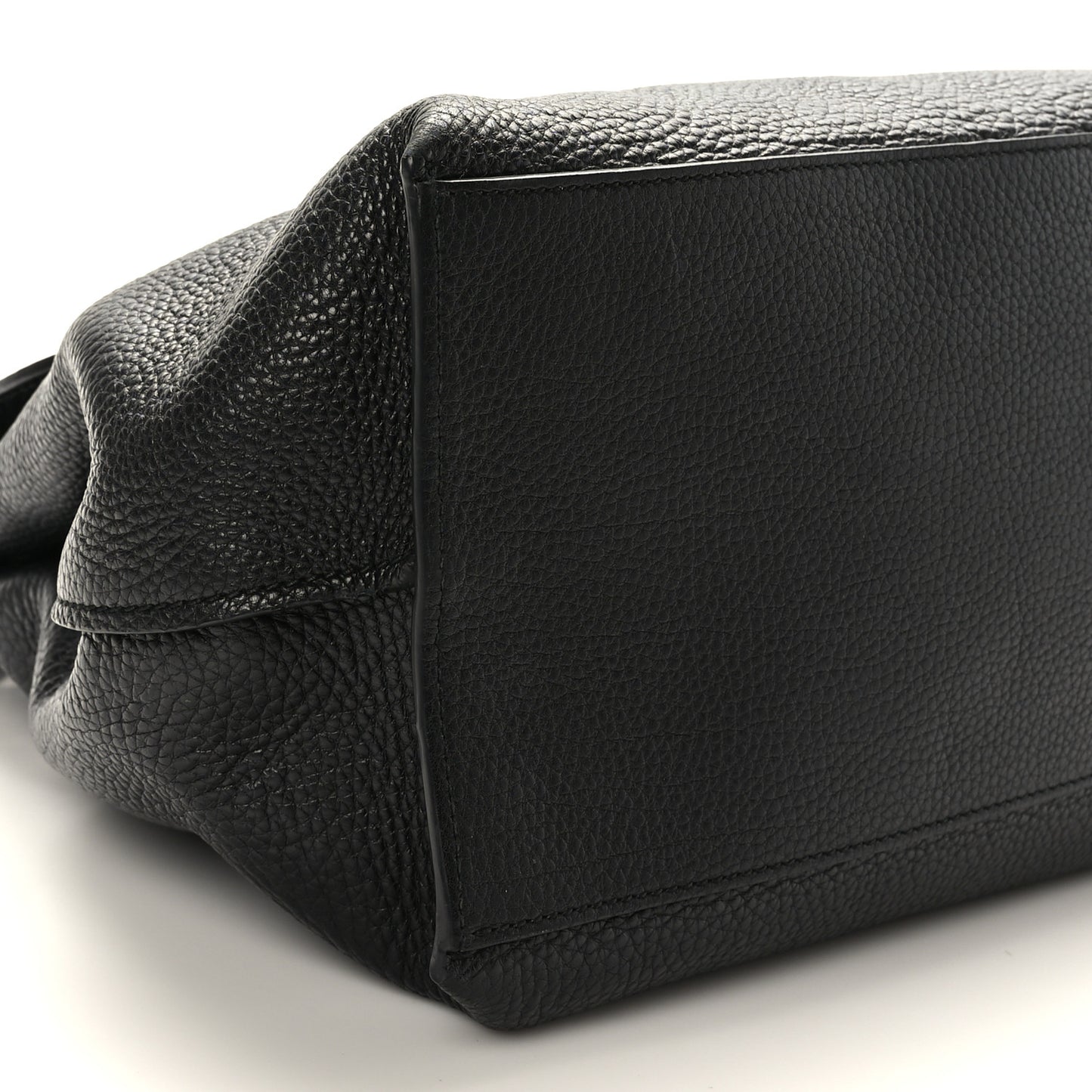 Pebbled Calfskin Large Bamboo Daily Top Handle Bag Black