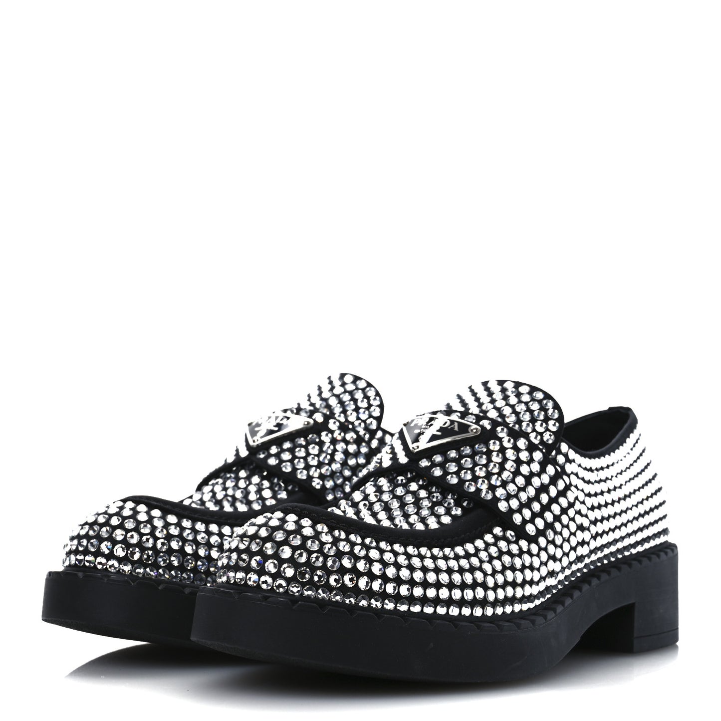 Satin Crystal Metal Triangle Logo 50mm Loafers 37.5 Cristal