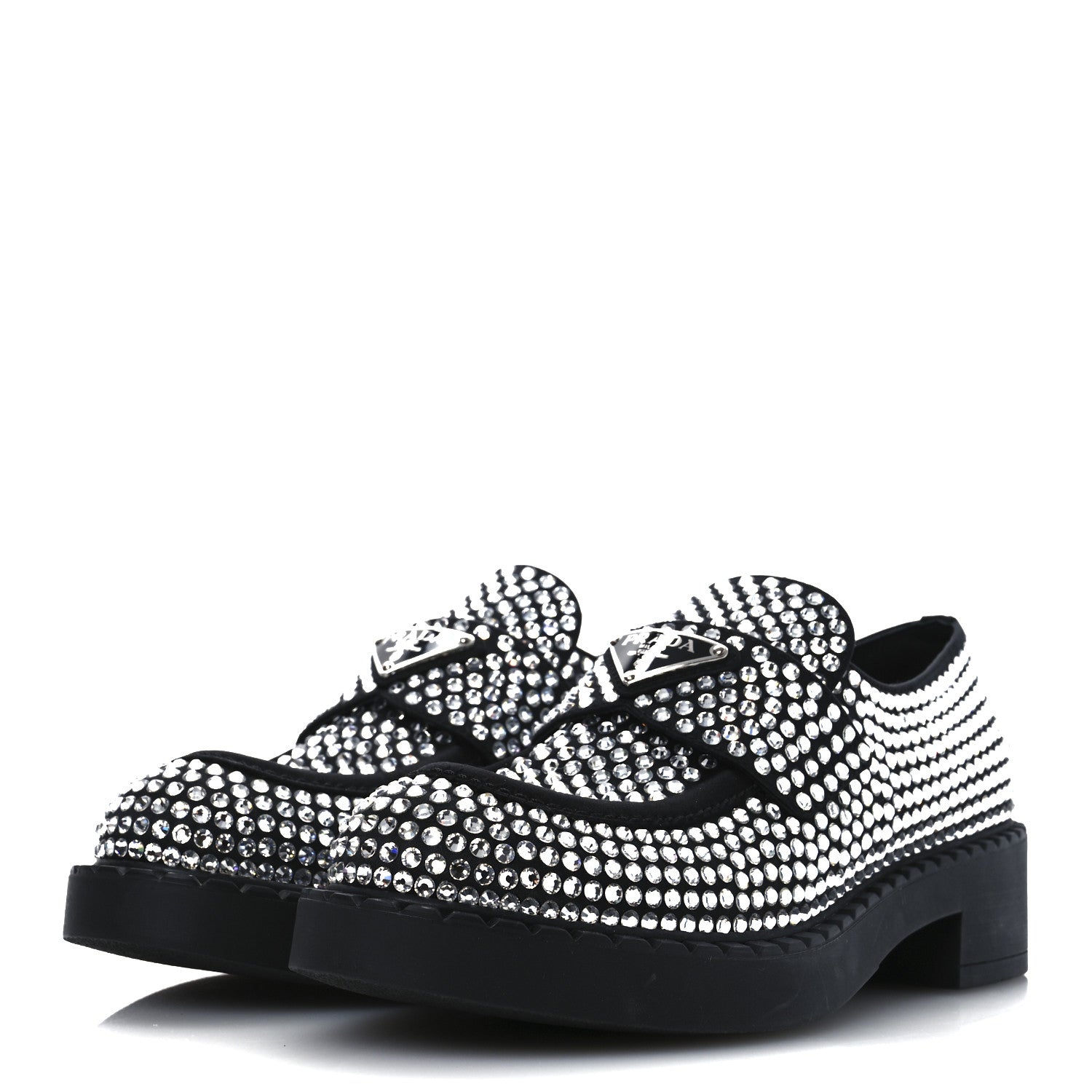 Prada Satin Crystal Metal Triangle Logo 50mm Loafers 37.5 Cristal 4 of 11