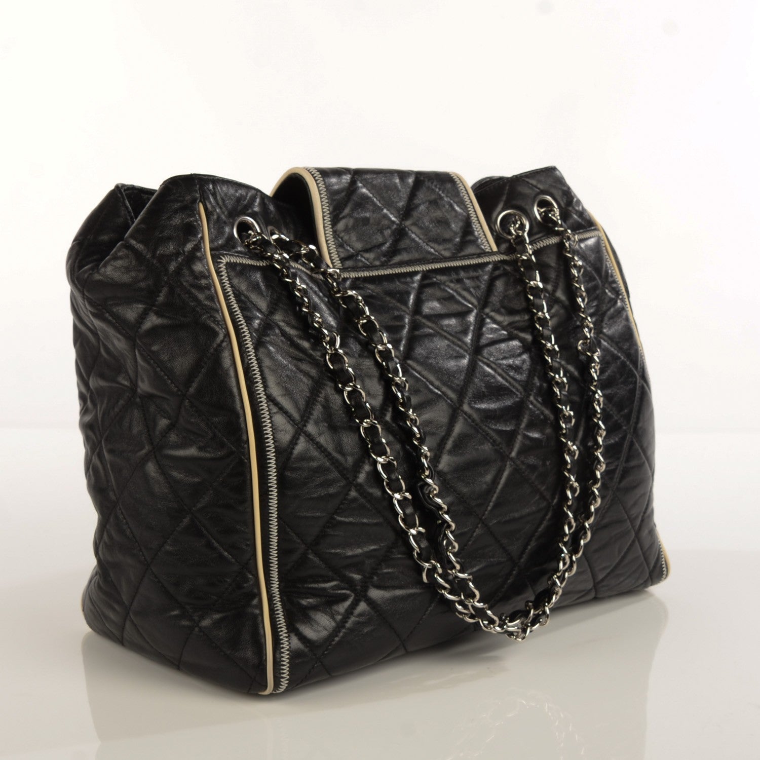 Chanel Lambskin Large North South Accordion Tote Black 3 of 7