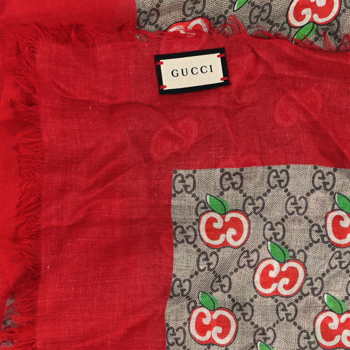 Modal Silk GG Monogram Big Pomme GG Shawl Scarf Beige Red