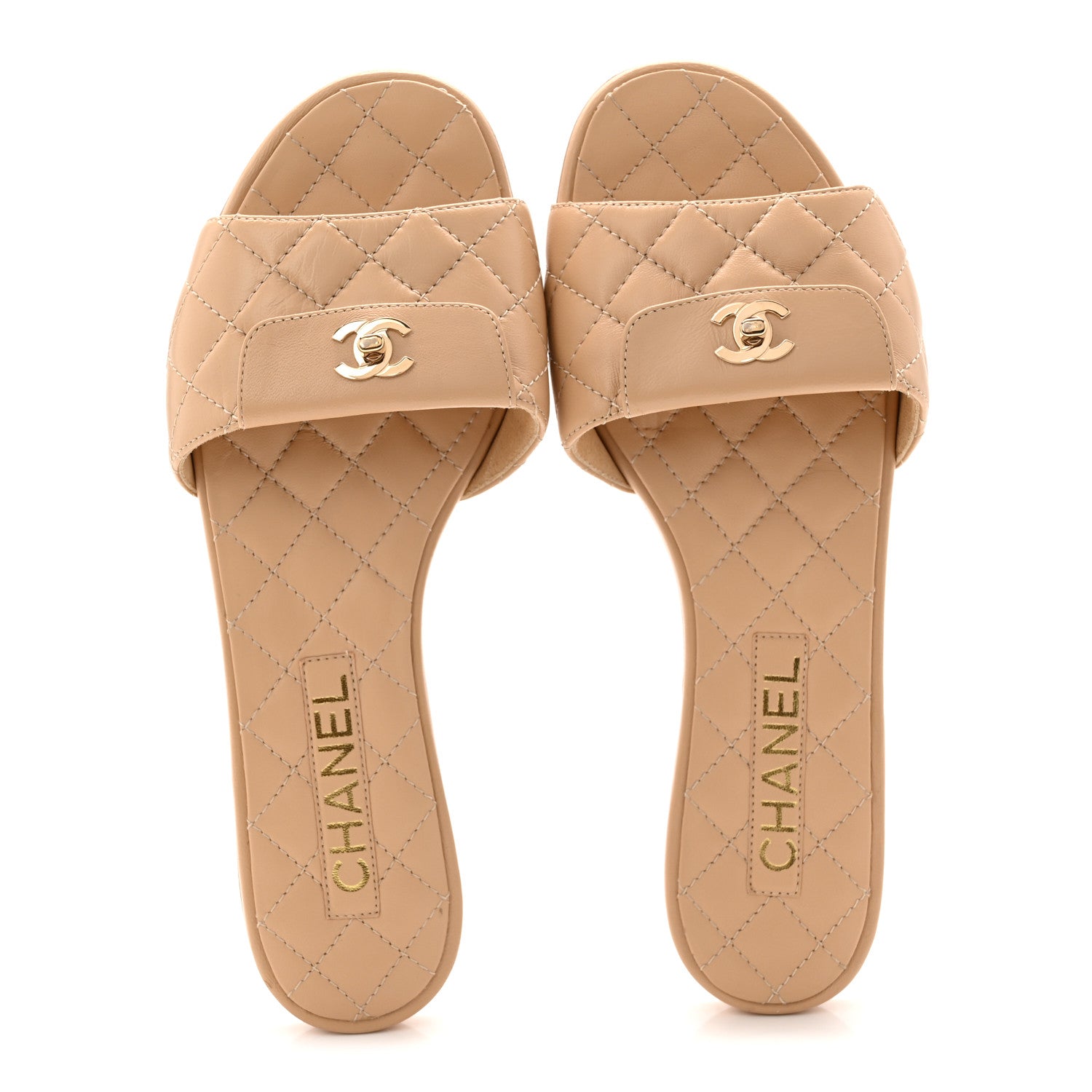 Chanel Lambskin Quilted CC Turnlock Sandals 38.5 Beige 2 of 9