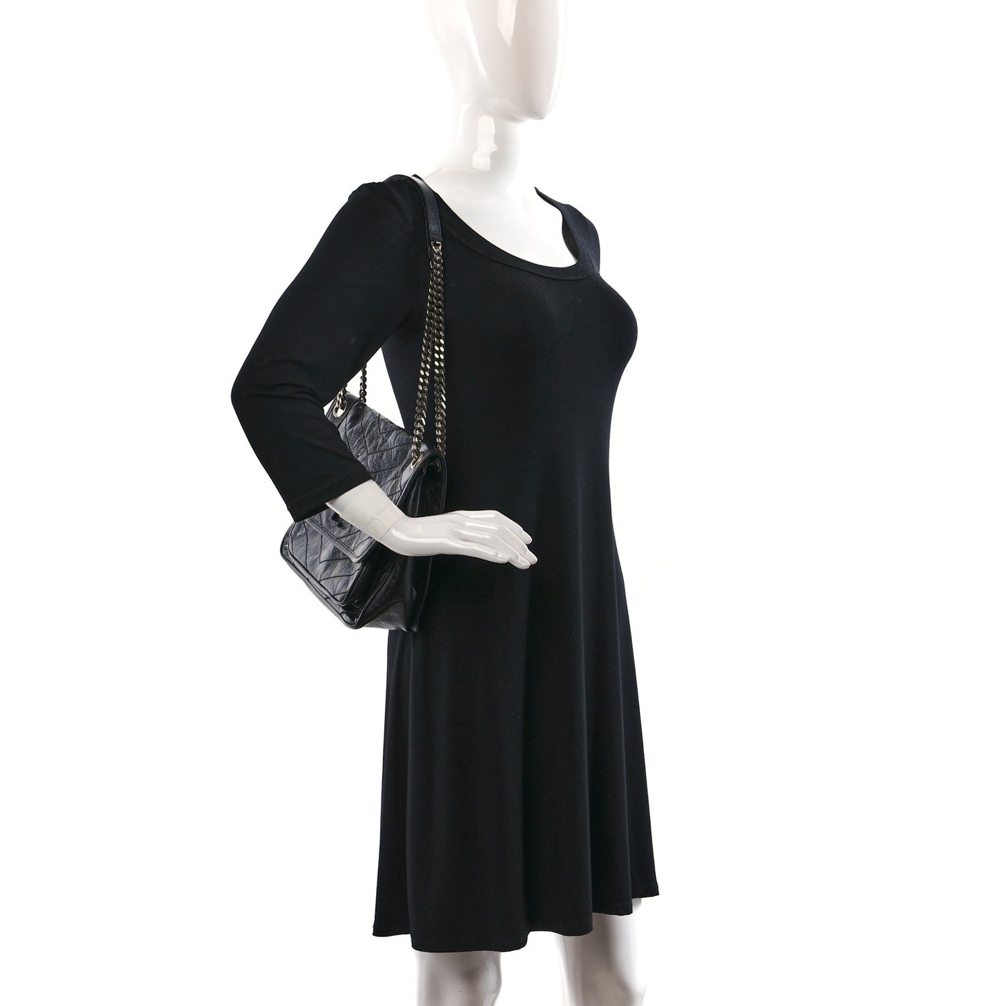 Crinkled Calfskin Matelasse Monogram Medium Niki Chain Satchel Black