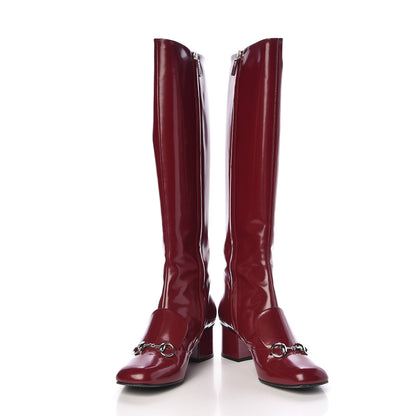 Gucci Patent Calfskin Horsebit Boots 39.5 Red 5 of 11