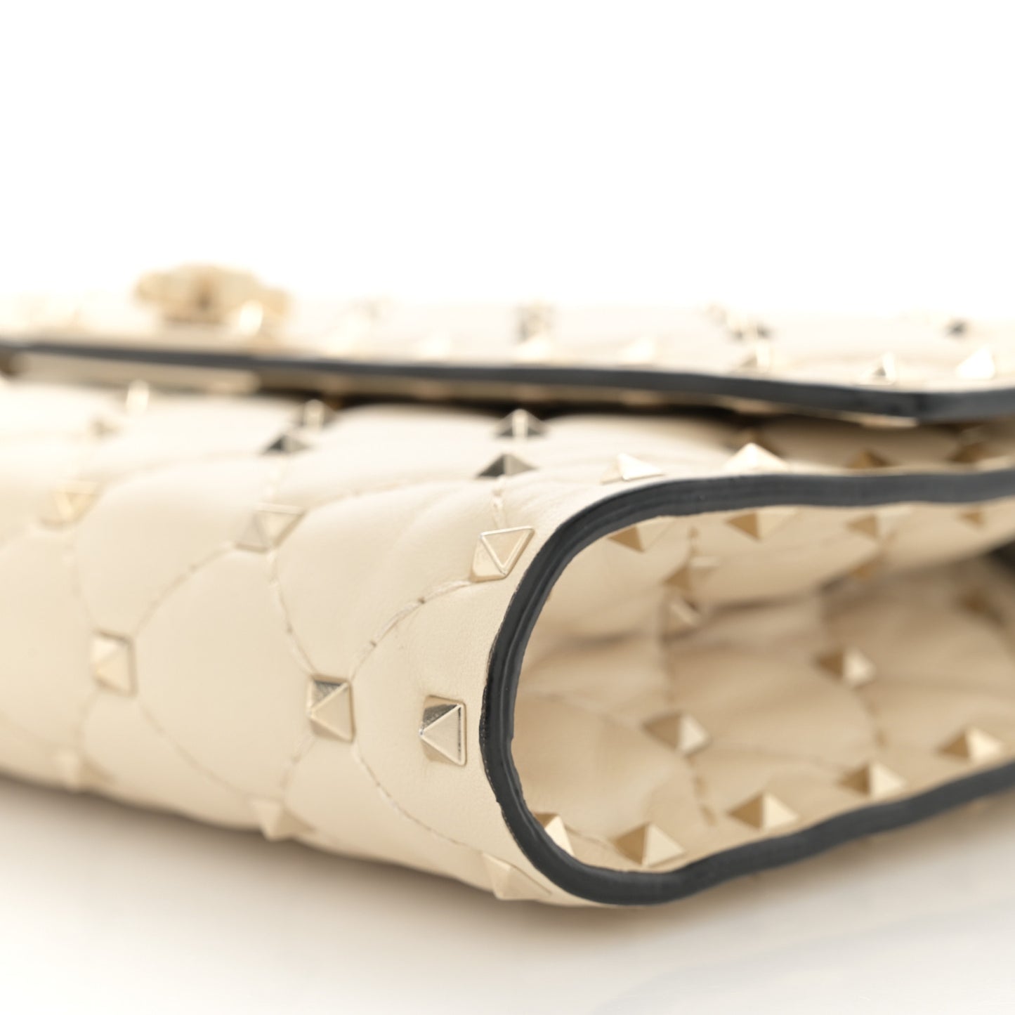Nappa Rockstud Spike Wallet on Chain Light Ivory