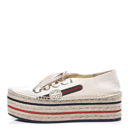 Gucci Canvas Logo Lace-Up Platform Espadrilles 36 Greggio Grege 1 of 11