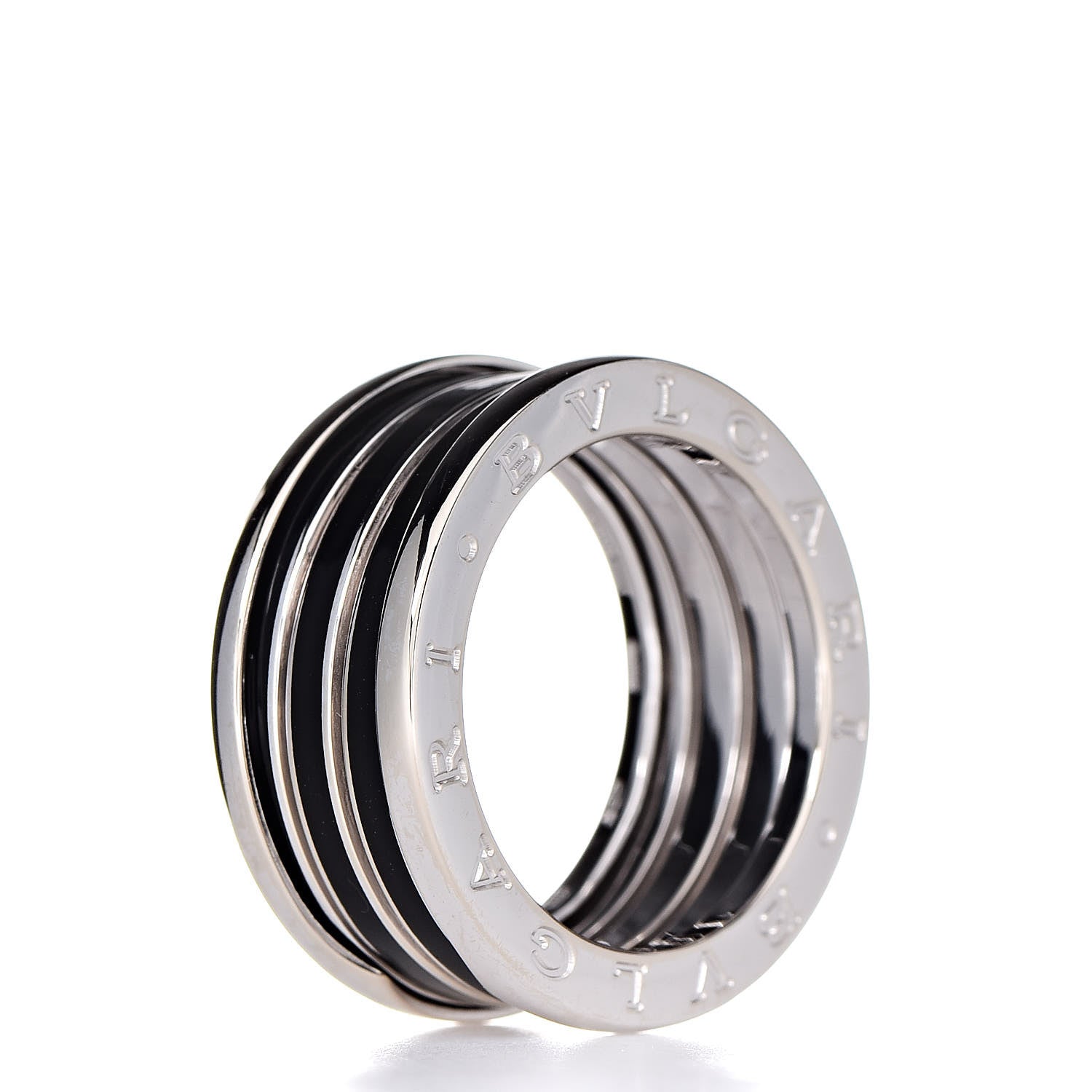 Bulgari 18K White Gold Black Enamel B.Zero1 4 Band Ring 60 9.25 4 of 7