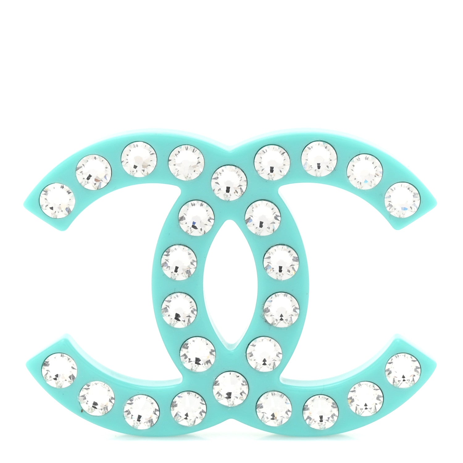 Chanel Resin Crystal CC Brooch Blue 1 of 3